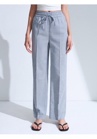 Dilvin 72730 Keten Karışımlı Bağcıklı Pantolon-mavi