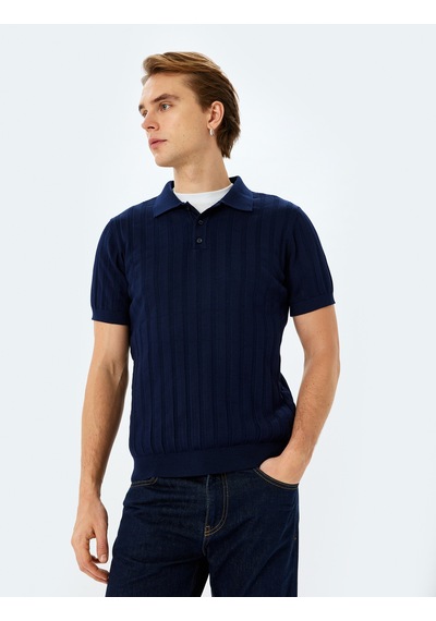 Koton Viskon Polo Yaka Kısa Kollu Triko Kazak Lacivert 5sam70008ht Lacivert