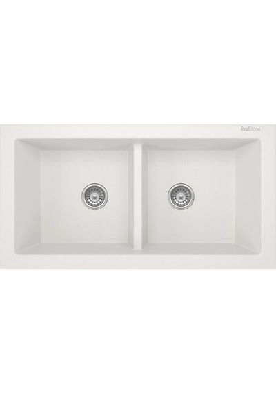 Real Stone Real Stone P019 Nemrut Granit Mutfak Eviyesi Beyaz Tezgah Altı - Üstü 97 x 52 CM Iki Gözlü