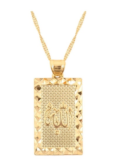 Allah Lafzı Gold Altın Kaplama Dikdörtgen Kadın Kolye Çok REnkli Çok Renkli