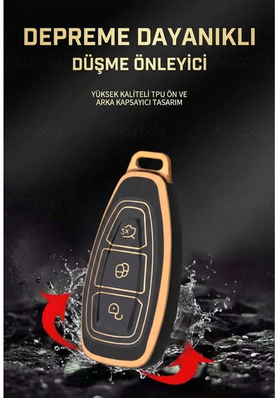 Ford Focus Fiesta Mondeo Kuga C Max B Max Gold Kenar Tpu Anahtar Kılıfı Siyah