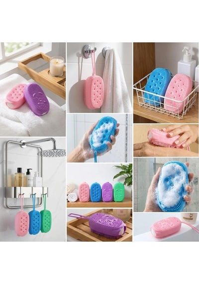 Peeling Etkili Süngerli Silikon Banyo Lifi Asma Kancalı Duş Kesesi 2