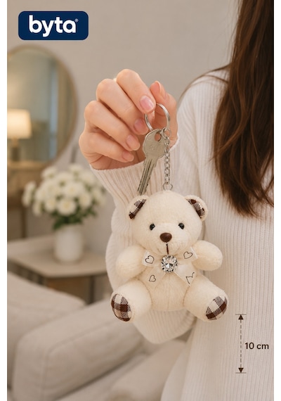 Peluş Ayıcık Anahtarlık 10 Cm Sevimli Çanta Süsü Ve Anahtar Aksesuarı - Hediyelik Ekru