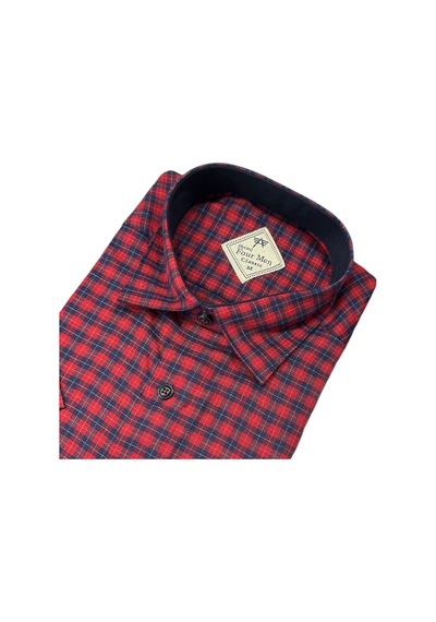 Eren Style Linen Keten Klasik %100 Cotton Kısa Kollu Terletmeyen Gömlek Kırmızı
