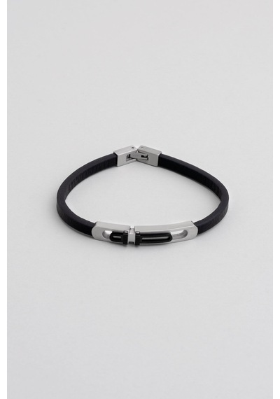 So Chic Metal Detaylı Erkek Deri Bileklik Çelik