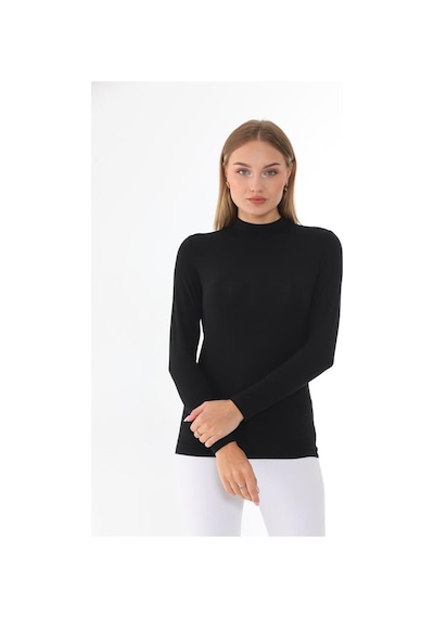 Kadın Modal Dik Yaka Slim Fit Tişört-siyah-siyah Siyah Kadın Modal Dik Yaka Slim Fit Tişört-siyah-siyah Siyah
