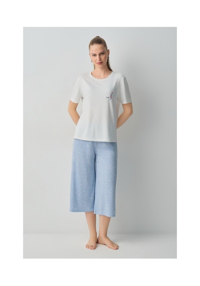 Suwen Mina Kapri Pijama Takımı Wsh10510039348 Mavi