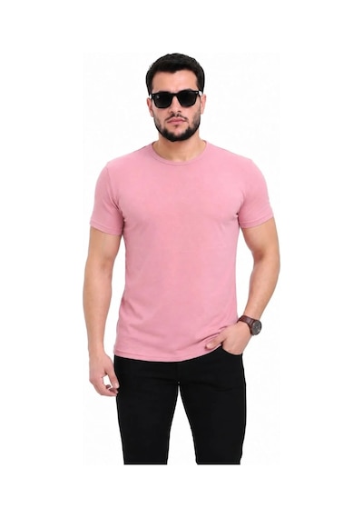 Tarz Yeri Erkek Basic Tişört Bisiklet Yaka Kısa Kol Günlük Yazlık Slim Fit T-shirt - Pembe