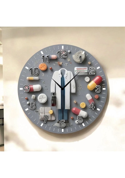 AA Shop Doktor Eczane Renkli Baskı Desenli Sayılı Hediyelik Ahşap Sessiz Tablo Duvar Saati 13 Renkli
