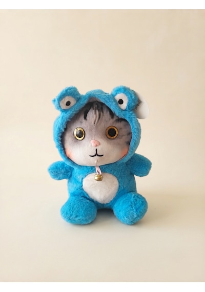 Peluş Şapkalı Kedi 30 Cm-mavi