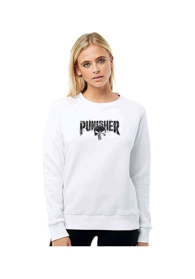 The Punisher Logo Baskılı Beyaz Kadın Sweatshirt (528354243)
