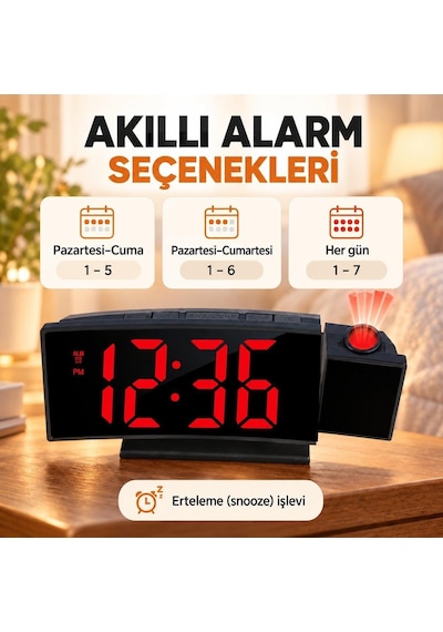 Projeksiyonlu Dijital Masa Saati Kırmızı Led Ekranlı Alarm Snooze Sıcaklık Tarih Usb Ve Pil Diğer
