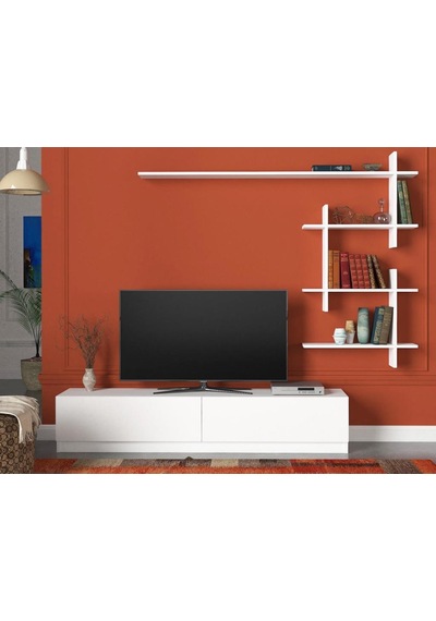 Dekorister Ahenk Duvar Raflı Tv Ünitesi Beyaz