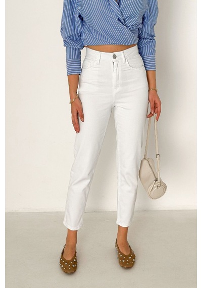 HLT Jeans Kadın Beyaz Mom Yüksek Bel Likralı Jean Kot Pantolon Anna-2073