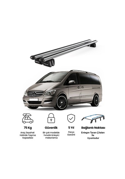 Pençe Mercedes-benz Vito W638 1996-2003 Uyumlu Gri Ara Atkı 135cm Port Bagaj Tavan Barı