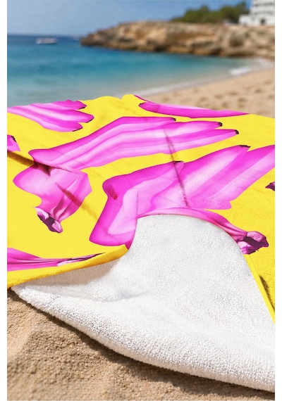 Muz Desenli Tropikal Sarı Pembe Plaj Havlusu - Modern Pop Art Yazlık Hızlı Kuruyan Mikrofiber Havlu Çok Renkli