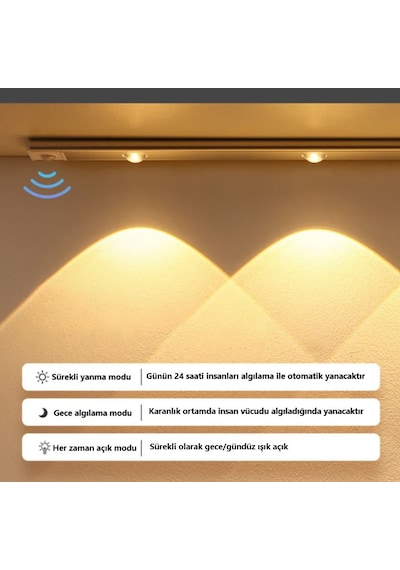 3 Adet 40cm Led Sensörlü Usb Şarjlı Mıknatıslı Mutfak,dolap Işık