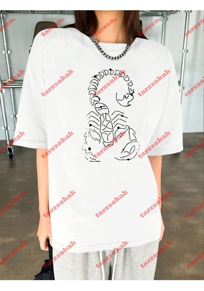 Startmore Unisex Akrep Baskılı Tshirt Beyaz Beyaz