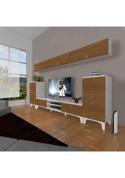 Decoraktiv Eko 9 Mdf Dvd Gold Tv Ünitesi Tv Sehpası Beyaz - Ceviz