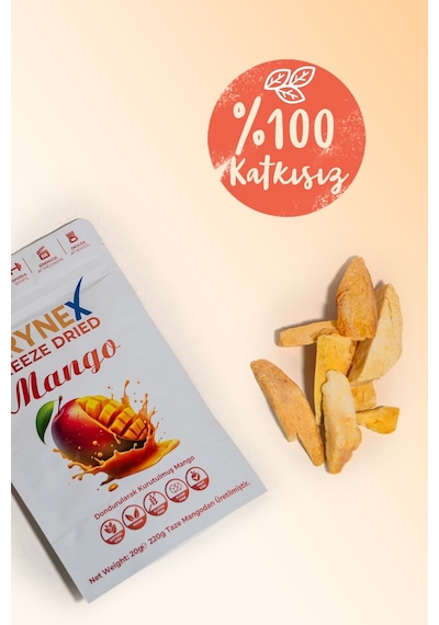 Drynex Freeze Dried Mango Dondurularak Kurutulmuş Çıtır Atıştırmalık Egzotik Meyve Cipsi Şekersiz Vegan 20 G