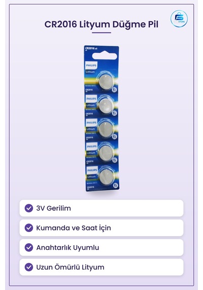 Düğme Pil Cr2016 Lityum 3v Kumanda Saat Ve Anahtarlık İçin Uzun Ö