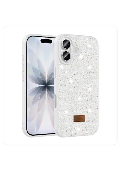 Apple iPhone 17 Uyumlu Darbeye Karşı Dayanıklı Taş Detaylı Melt Silikon Kılıf Beyaz