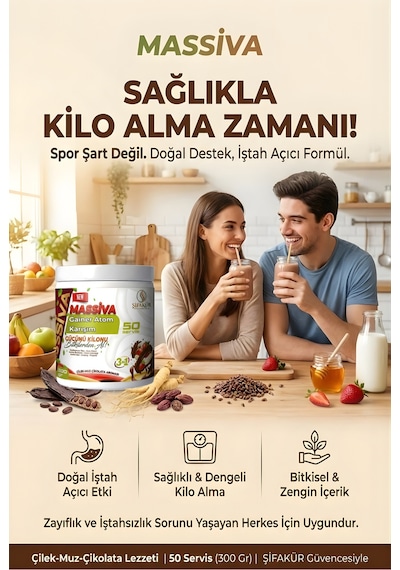 Şifakür Massiva Bitkisel Gainer Çilek Muz Çikolata 300G