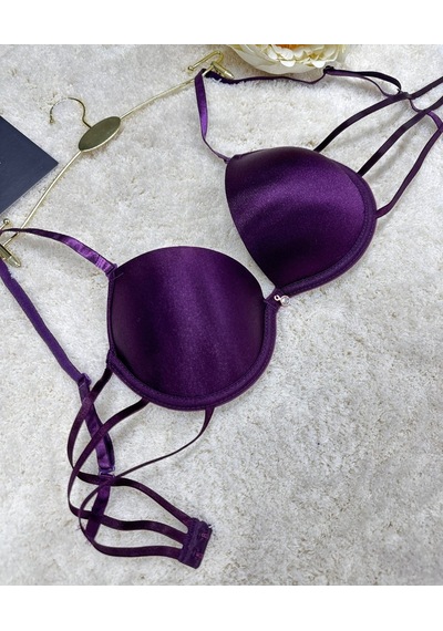 Le Jardin Valeria Biyeli Taşlı Mikro Push-up Arkası İp Detaylı Sü Mürdüm
