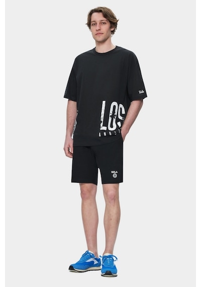 Ucla Ignıso Siyah Bisiklet Yaka Baskılı Oversize Erkek Tshirt SIYAH
