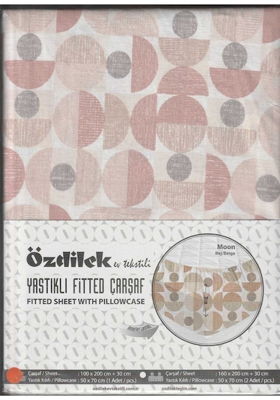 Özdilek Fitted Lastikli Çarşaf Seti Yastıklı Çarşaf %100 Pamuk Ranforce 100 X 200 Bej Moon