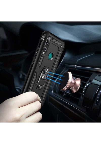 Huawei Y9 Prime 2019 Kılıf Sert Silikon Yüzüklü Stand Özellikli Kapak