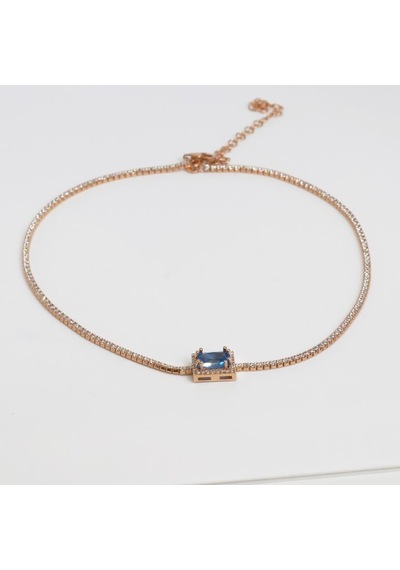 Aquamarin Taşlı Rose Gold Kaplama Choker Gümüş Kolye Gümüş