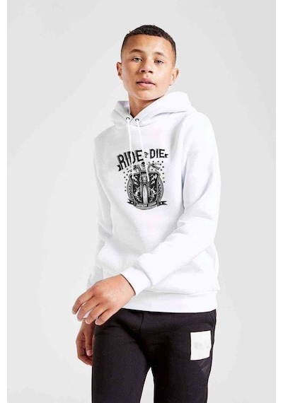 Tshirthane Ride Or Die Motorsiklet Motor Baskılı Unisex Çocuk Sweatshirt Beyaz