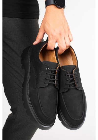 Fame Step Hakiki Deri Erkek Günlük Casual Ayakkabı +4.5 Cm Boy Uzatan Kalın Taban Ortopedik Comfort Siyah