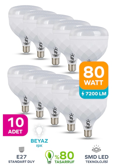 80w Kristal Tasarruflu E27 Beyaz Işık Torch Led Ampul-1-2-4-6-8-10 Adettir 10 Adet