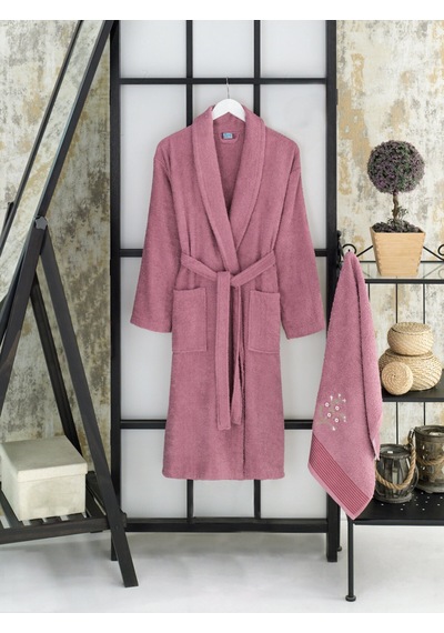 Bornoz - Nakışlı Havlu Seti Cora Mürdüm S/m+45x85cm Mürdüm