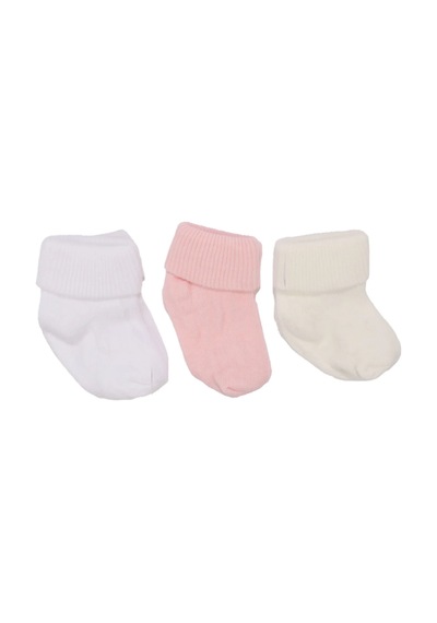 Bebegen Unisex Pembe Beyaz Ekru Kıvrık 3'lü Çorap 0-6 Ay Çok Renkli