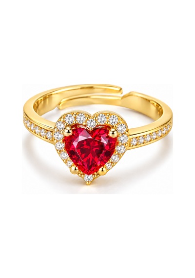 Esoo Jewelry Zirkon Taşlı Ayarlanabilir Kadın Yüzük Altın Renk Pirinç - Kırmızı Zirkon