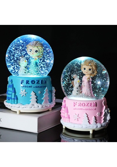 Karlar Kraliçesi Frozen Temalı Püskürtmeli Işıklı Ve Müzikli Kar Küresi-mavi