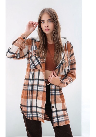 Mamayaga Kadın Desen Bloklu Oduncu Oversize Geniş Kalıp Casual Cepli Kapüşonlu Uzun Boy Ceket Gömlek Kahverengi Mamayaga Kadın Desen Bloklu Oduncu Oversize Geniş Kalıp Casual Cepli Kapüşonlu Uzun Boy Ceket Gömlek Kahverengi