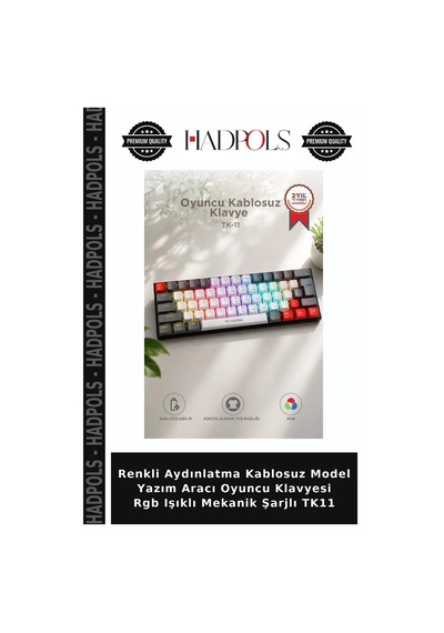 Renkli Aydınlatma Kablosuz Model Yazım Aracı Oyuncu Klavyesi Rgb Işıklı Mekanik Şarjlı Tk11