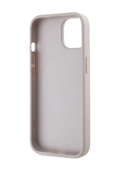 Apple Uyumlu iPhone 14 Kılıf Guess Lisanslı Magsafe Şarj Özellikli Pu Üçgen Logo 4g Desenli Kapak Pembe