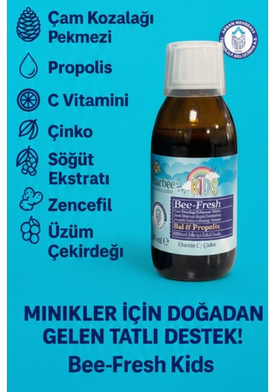 Harbee Bee-fresh Kids Çocuklar İçin Propolisli Şurup - Bal, Kara Mürver, C Vitamini & Çinko 150 Ml