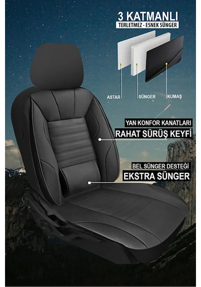 Renault Duster I Facelift 2013 1.5 Dci 85 Hp 2019 Uyumlu Stone Serisi Deri Siyah Oto Kılıfı Tam Set