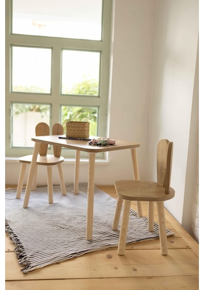 Montessori Çocuk Masası 1 Masa & 2 Bunny Sandalye Kahverengi