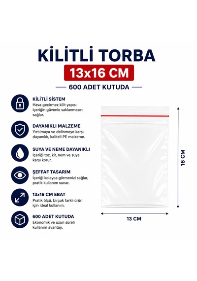 13x16 Cm Kilitli Poşet Kilitli Torba Şeffaf Zipli Torba 600 Adet - Dayanıklı Ve Sızdırmaz