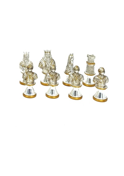 Orta Çağ Temalı Kurşun Satranç Taş Seti – Gold & Silver