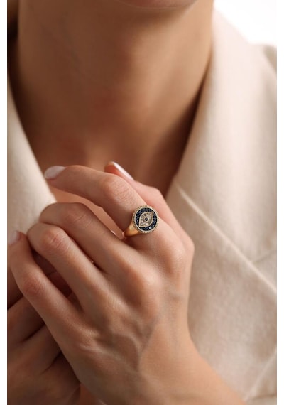 Evil Eye Altın Yüzük Opal Taş Özel Tasarım T13595 Renkli