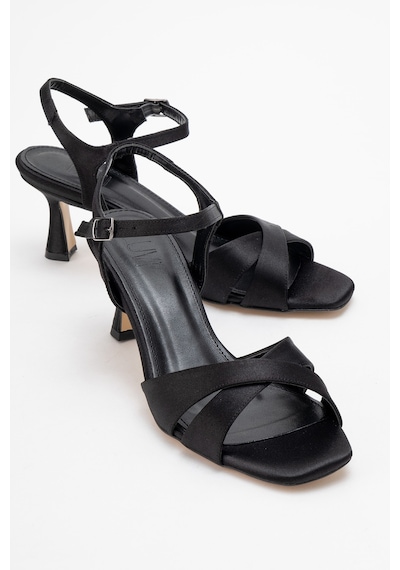 Luvishoes Luvi Shoes Melin Siyah Saten Çapraz Bantlı Kadın Topuklu Ayakkabı Saten Siyah