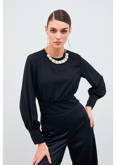 Sateen Kolye Detaylı Crop Bluz - Siyah